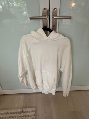 Aritzia TNA Cream Cozy Sweatfleece Pullover Hoodie white 2 medium